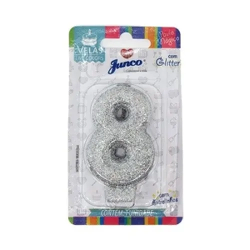 Vela Aniversario Colors Glitter N8 Prata 31294 Junco