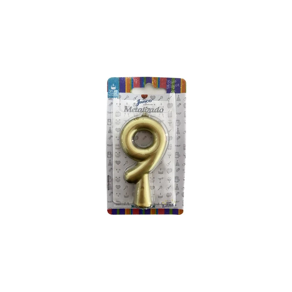 Vela Aniversario Metalizada N.9 Ouro Junco 33635