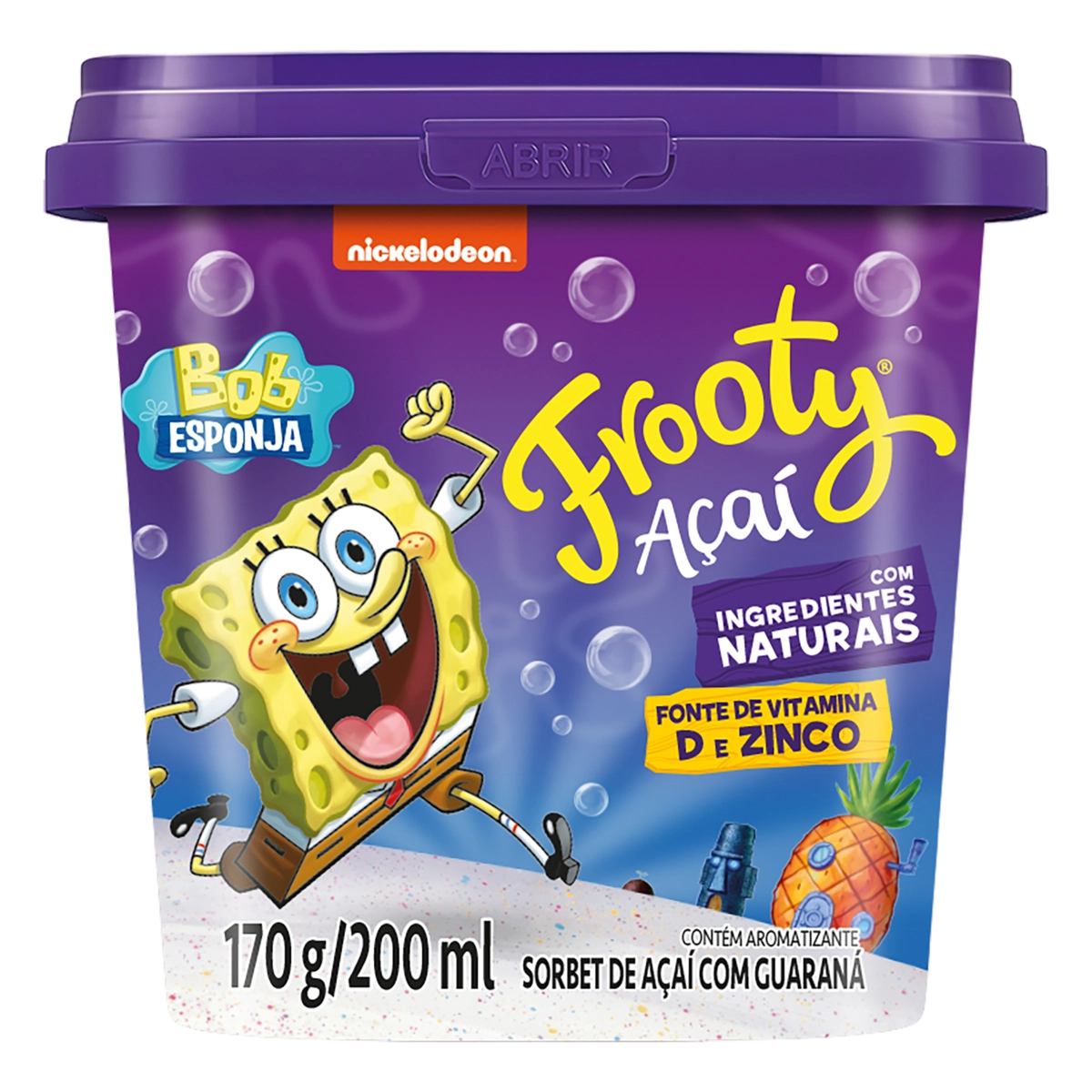 Sorbet Açaí Com Guaraná Bob Esponja Frooty Pote 200ml