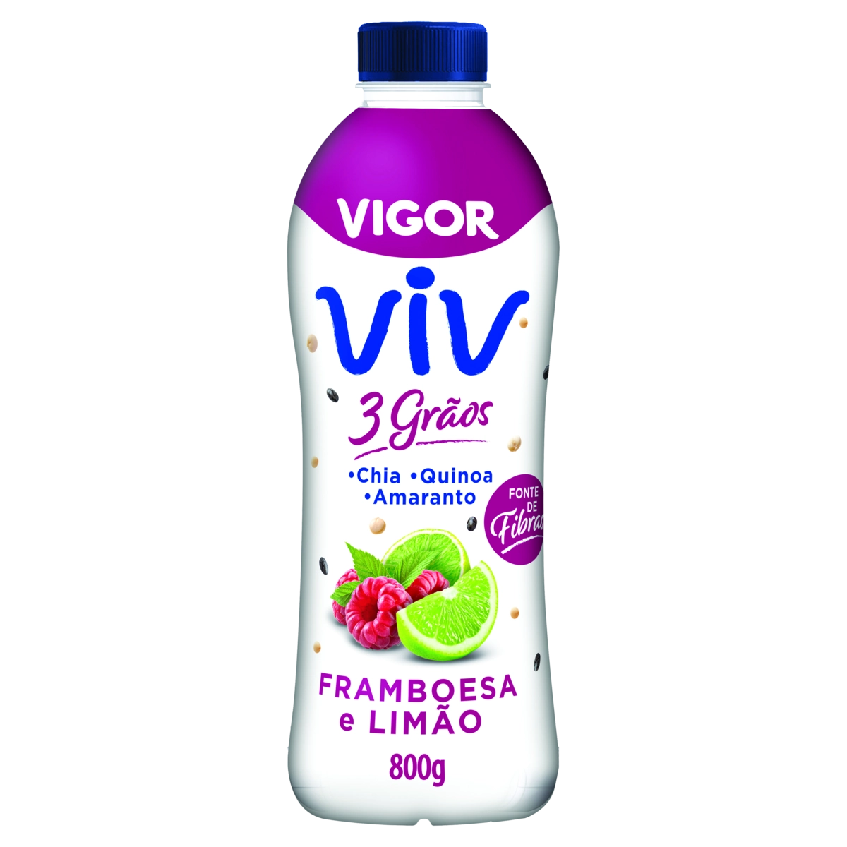Iogurte Framboesa E Limão Vigor Viv 3 Grãos Garrafa 800g