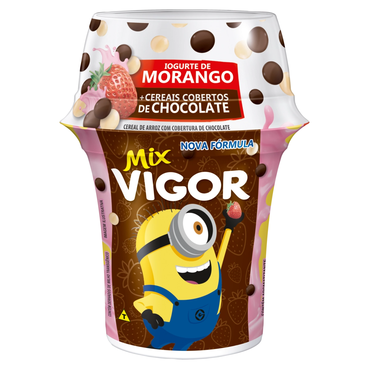 Iogurte Morango Com Cereais Cobertos De Chocolate Vigor Mix Copo 140g