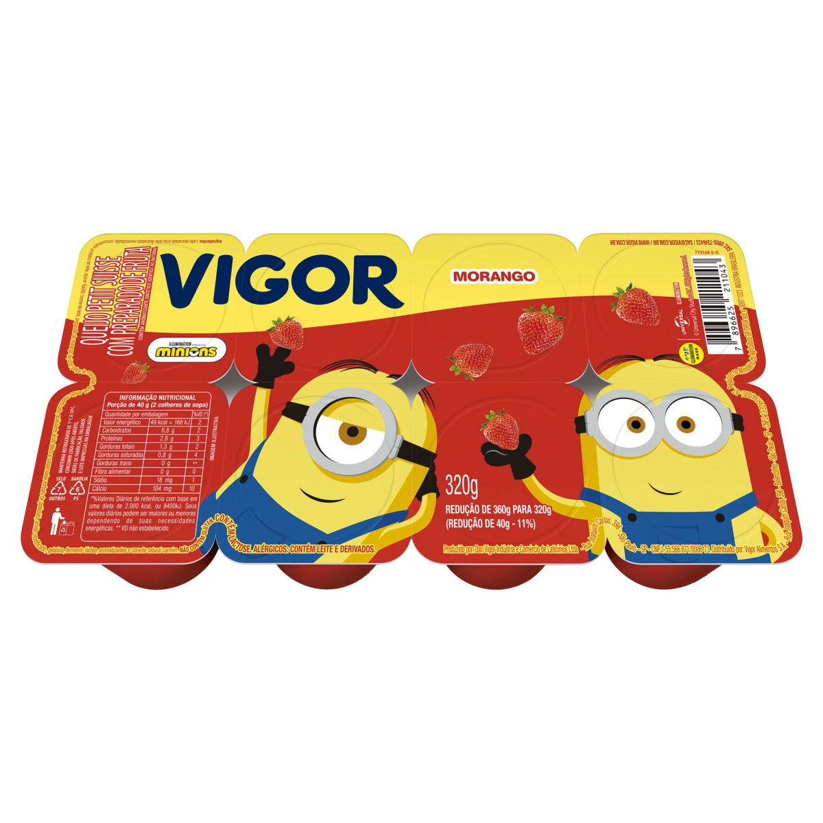 Queijo Petit Suisse Morango Minions Vigor Bandeja 320g 8 Unidades