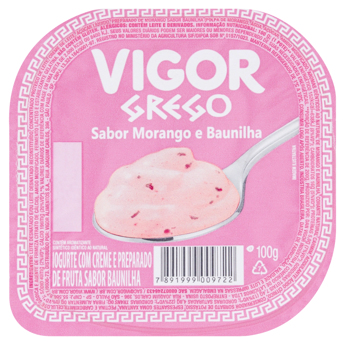 Iogurte Grego Morango E Baunilha Vigor Pote 90g