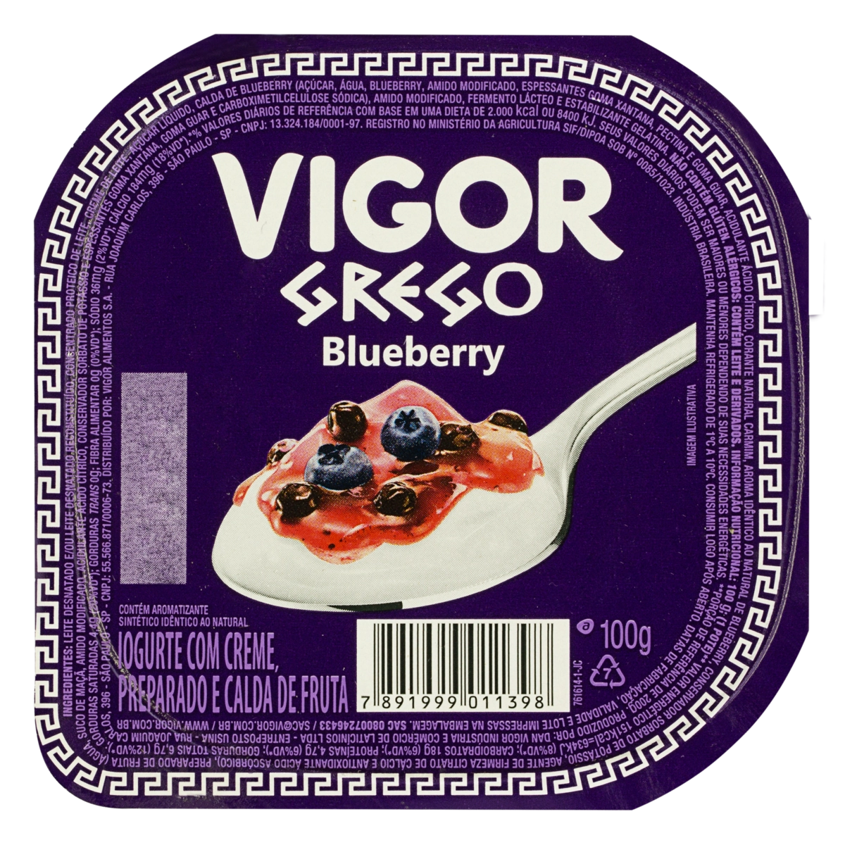 Iogurte Grego Calda Blueberry Vigor Pote 90g