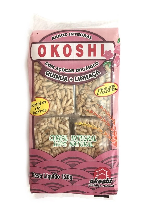 Arroz Crocante Integral Quinoa E Linhaça Okoshi Pacote 120g 8 Unidades