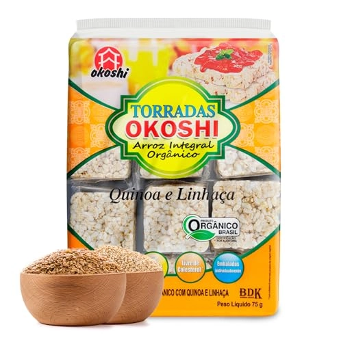 Torrada De Arroz Integral Orgânica Quinoa E Linhaça Okoshi Pacote 75g 24 Unidades