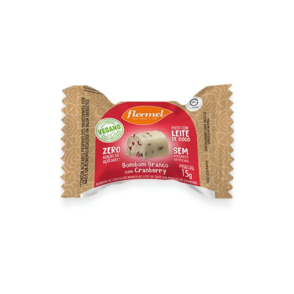 Bombom Branco com Cranberry Zero Açúcar 18uni - Flormel