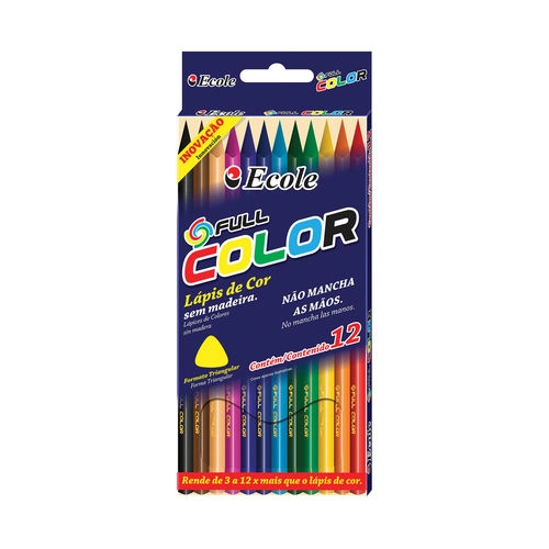 Lápis De Cor 12 Cores Triangular Full Color Ecole