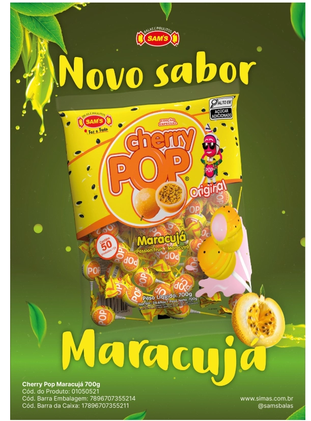 Pirulito Samss Cherry Pop Maracuja 700g