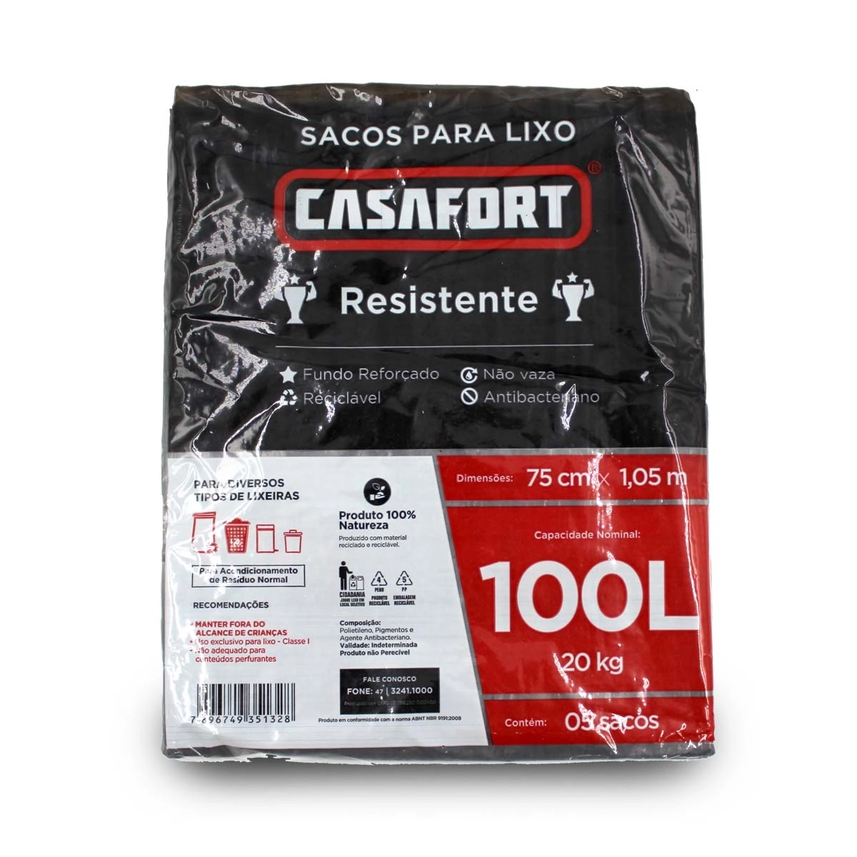 Saco De Lixo Almofada 100lts Casafort Pt C/5