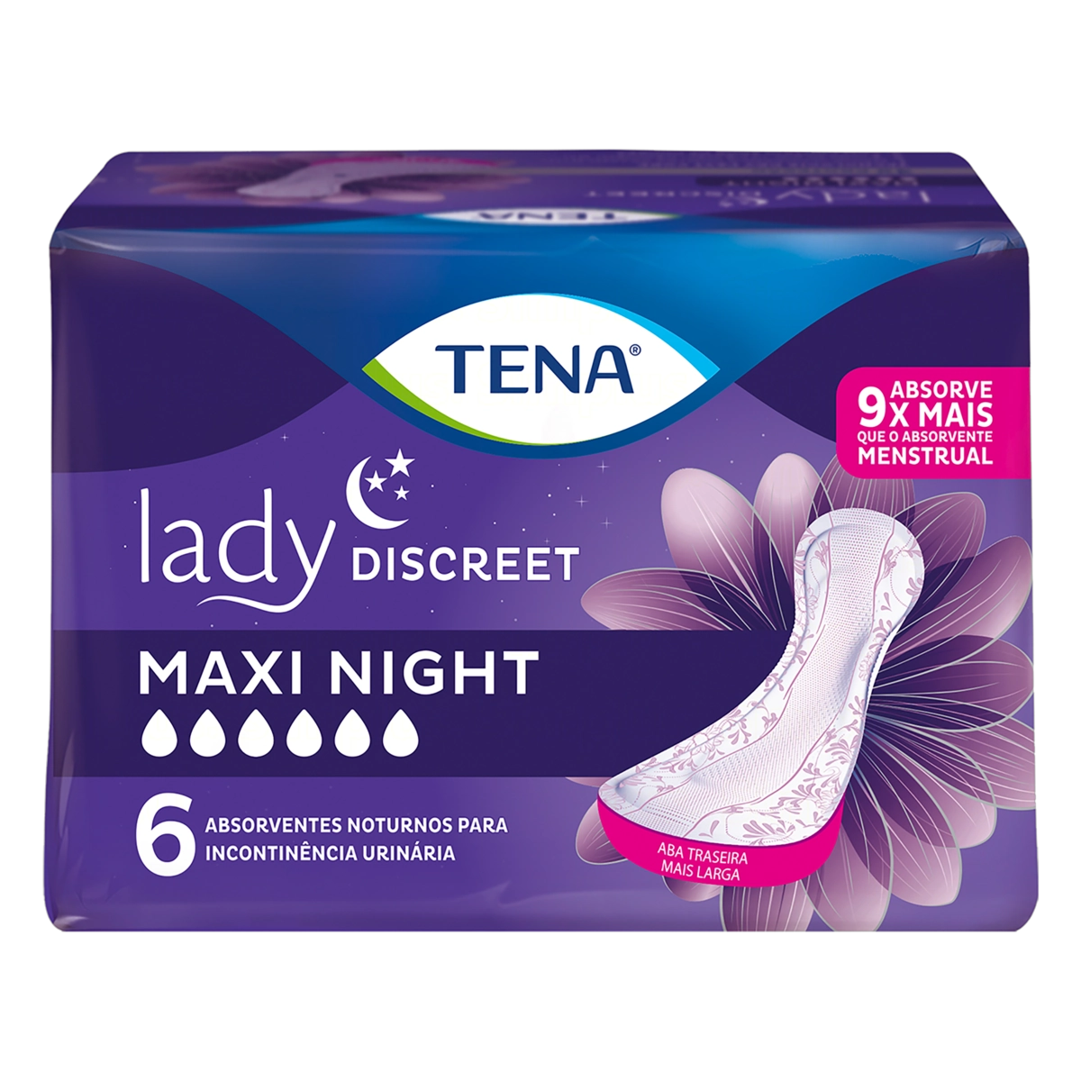 Absorvente Sem Abas Para Incontinência Urinária Tena Lady Discreet Maxi Night Pacote 6 Unidades
