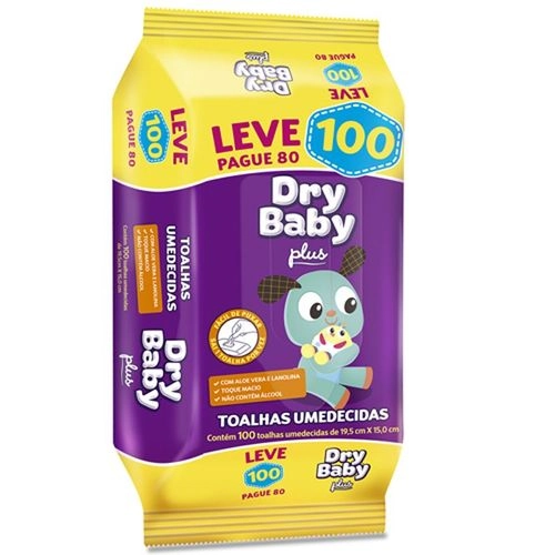 Toalha Umedecida Macia Dry Baby Plus Pacote Leve 100 Pague 80 Unidades