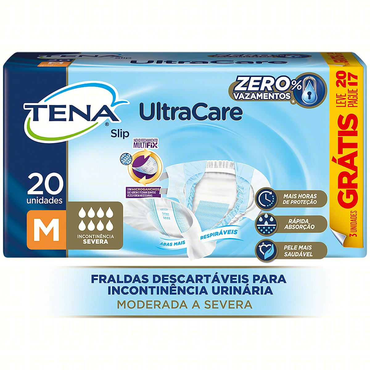 Fralda Descartável Tena Slip Ultracare M Pacote Leve 20 Pague 17 Unidades