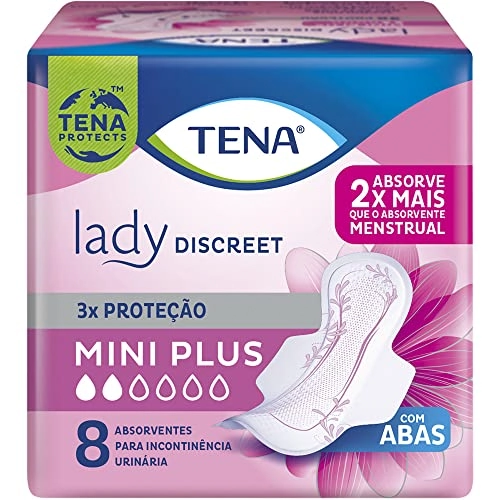 Absorvente Com Abas Para Incontinência Urinária Seca Tena Lady Discreet Mini Plus Pacote 8 Unidades