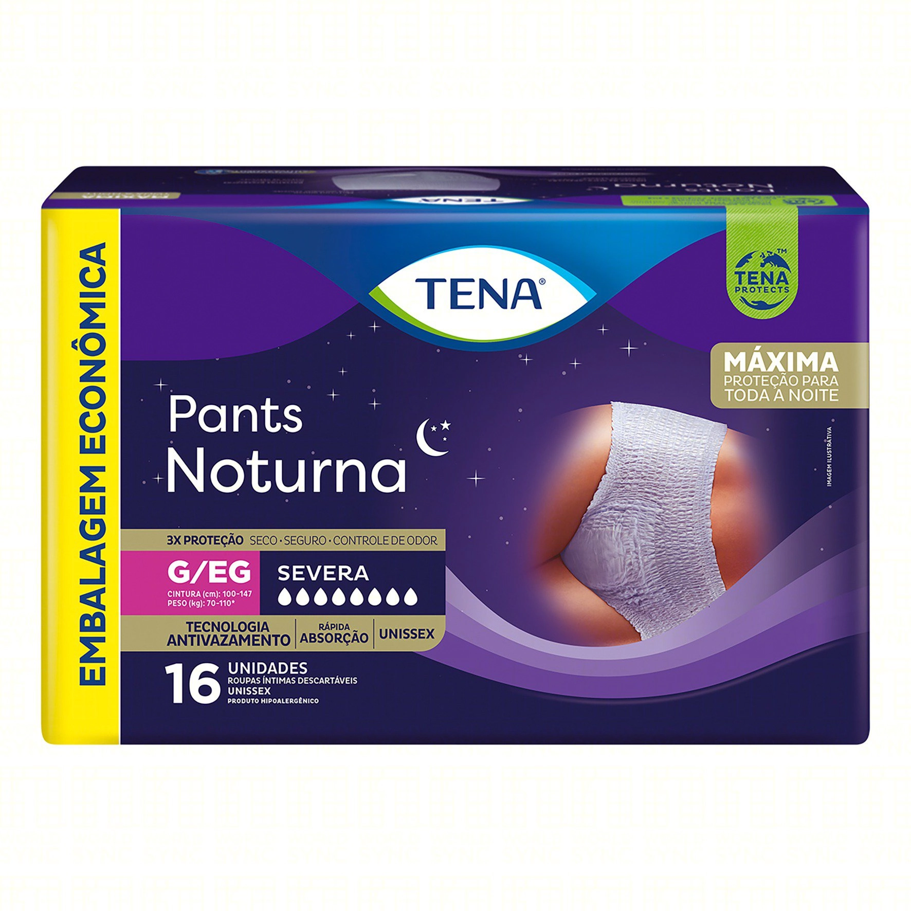 Roupa íntima Descartável Unissex Tena Pants Noturna G/eg Pacote 16 Unidades Embalagem Econômica