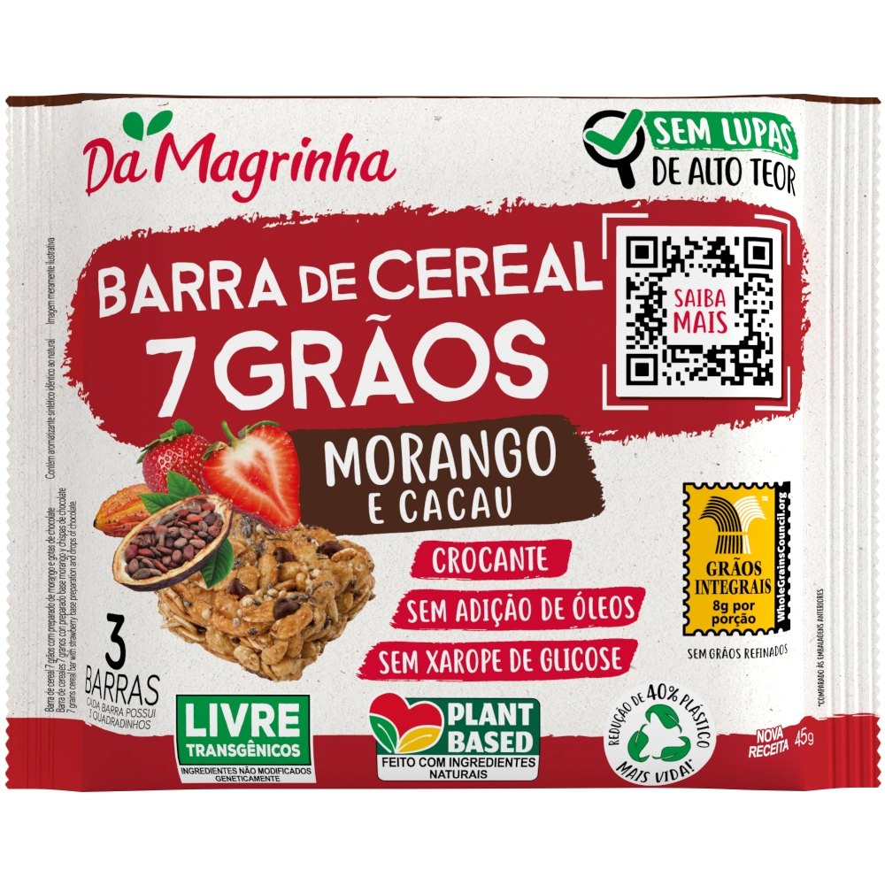 Barra De Cereais Morango E Cacau Da Magrinha 45g