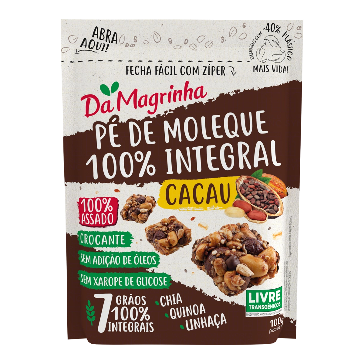 Pé De Moleque Integral Crocante Cacau Da Magrinha Pouch 100g