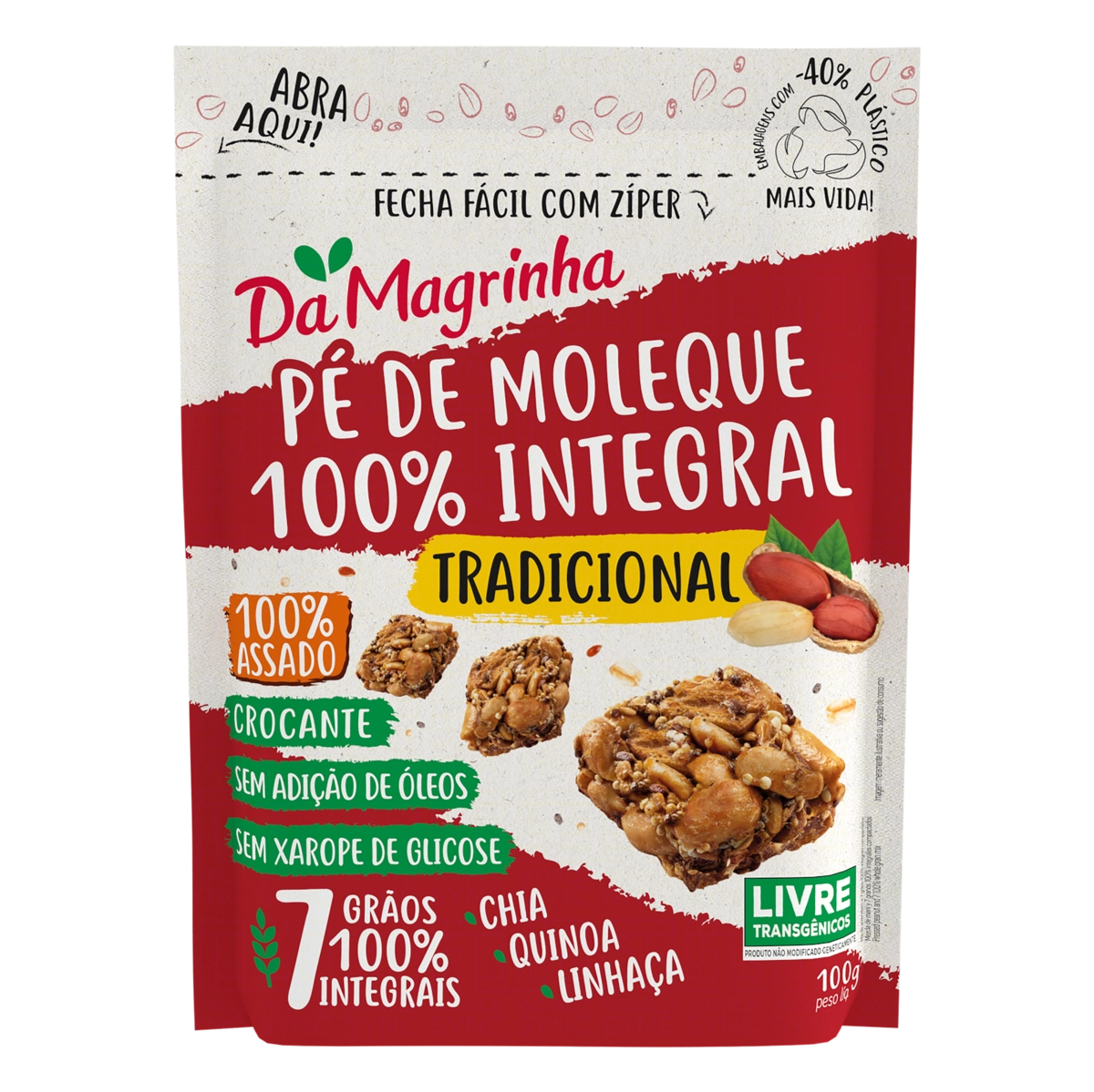 Pé De Moleque Integral Crocante Tradicional Da Magrinha Pouch 100g
