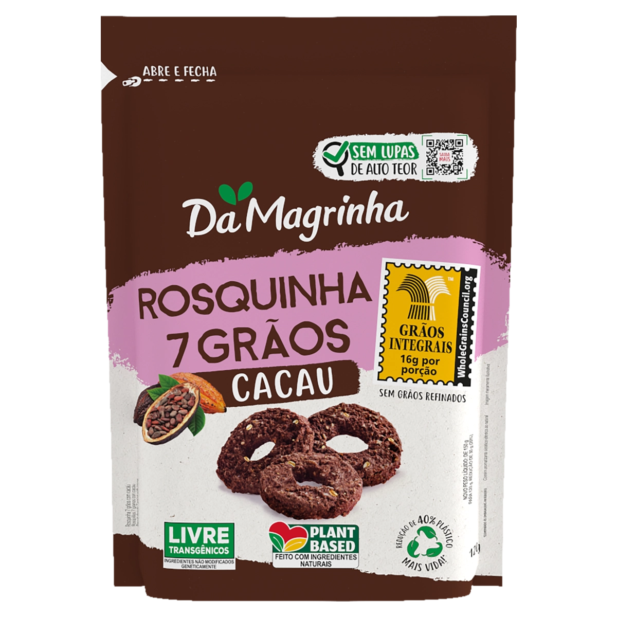 Biscoito Rosquinha Cacau Da Magrinha 7 Grãos Pouch 120g