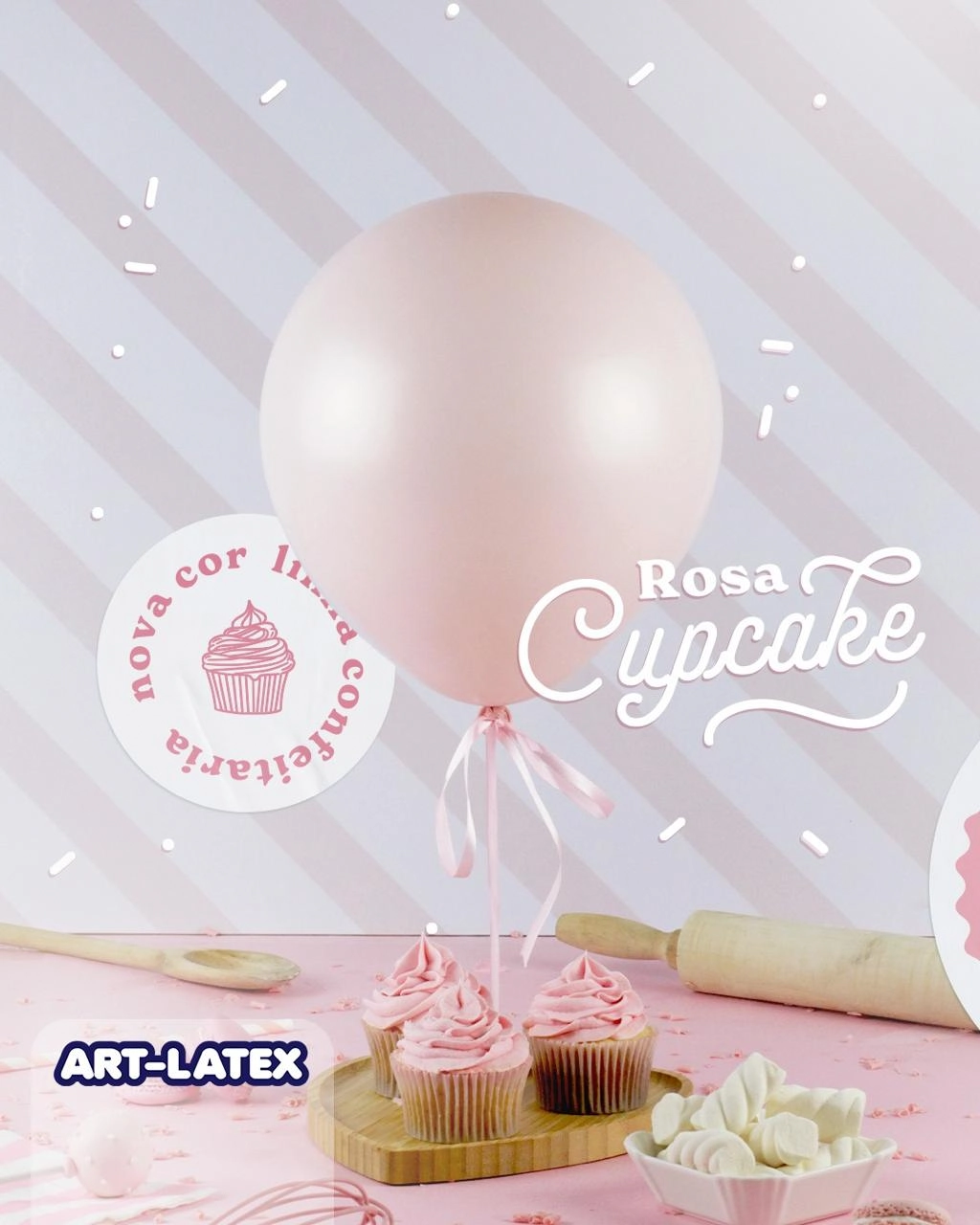 Balao 24 Liso Rosa Cupcake Art Latex C/3