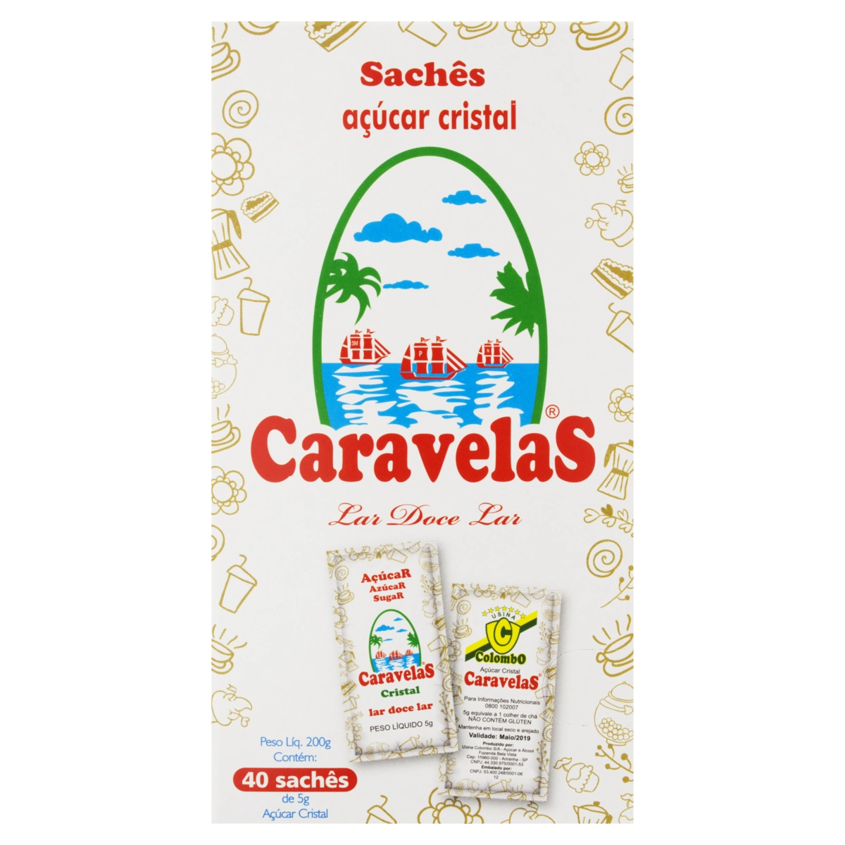 Açúcar Cristal Premium Caravelas Caixa 200g 40 Unidades