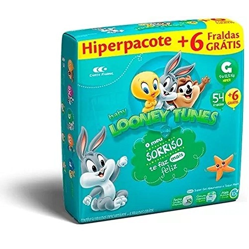 Fralda Descartável Infantil Looney Tunes G Pacote 60 Unidades Leve Mais Pague Menos