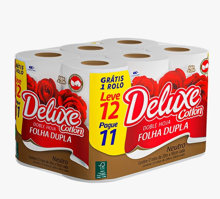Papel Higiênico Folha Dupla Neutro Deluxe Ultra 20m Pacote Leve 12 Pague 11 Unidades