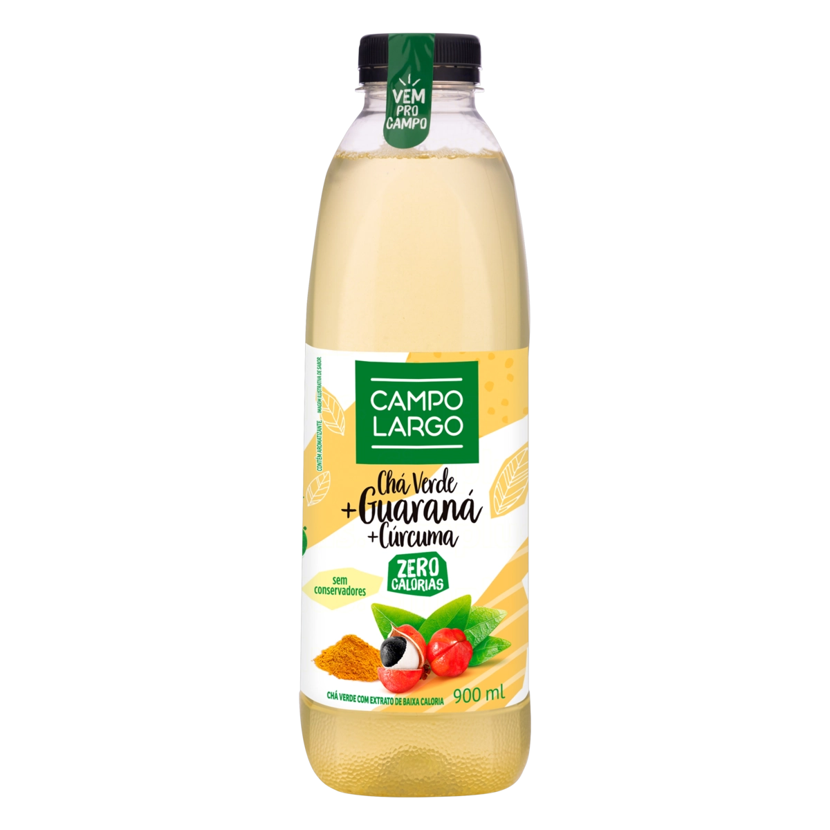 Chá Verde Guaraná E Cúrcuma Zero Açúcar Campo Largo Garrafa 900ml