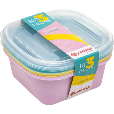 Kit 3 Pecas Organiza 1200ml Quadrado