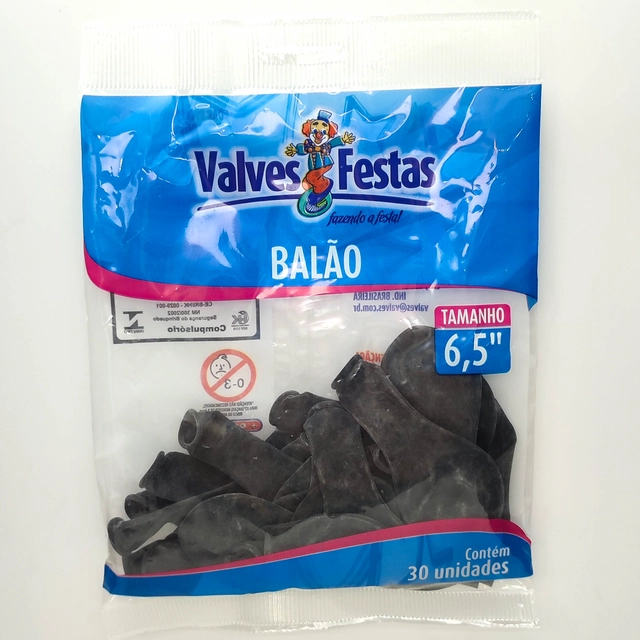 Balão Valves Festas Preto 6,5 Contém 30 Unidades