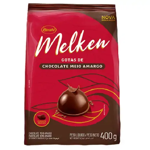 Chocolate Gotas Meio Amargo Uso Culinário Melken Pacote 400g