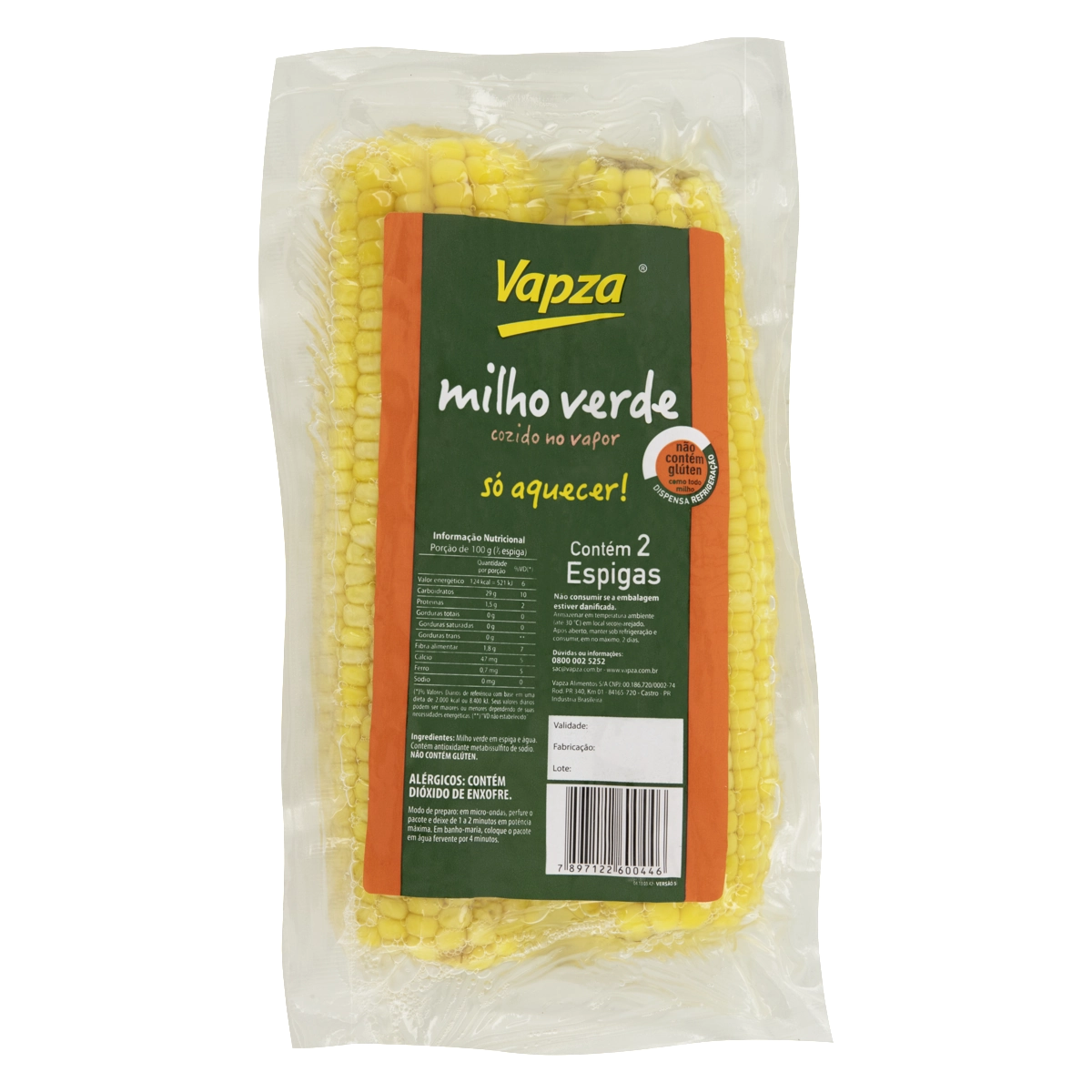 Milho Verde Cozido No Vapor Vapza Pacote 2 Unidades