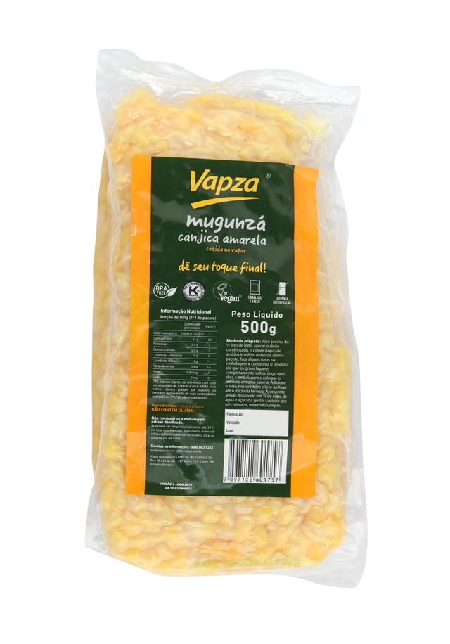 Canjica De Milho Amarela Cozida No Vapor Vapza Pacote 500g
