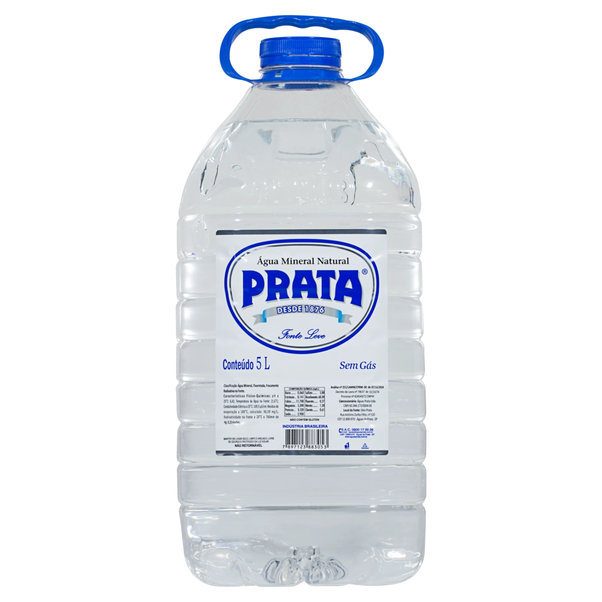 água Mineral Natural Sem Gás Prata Galão 5l