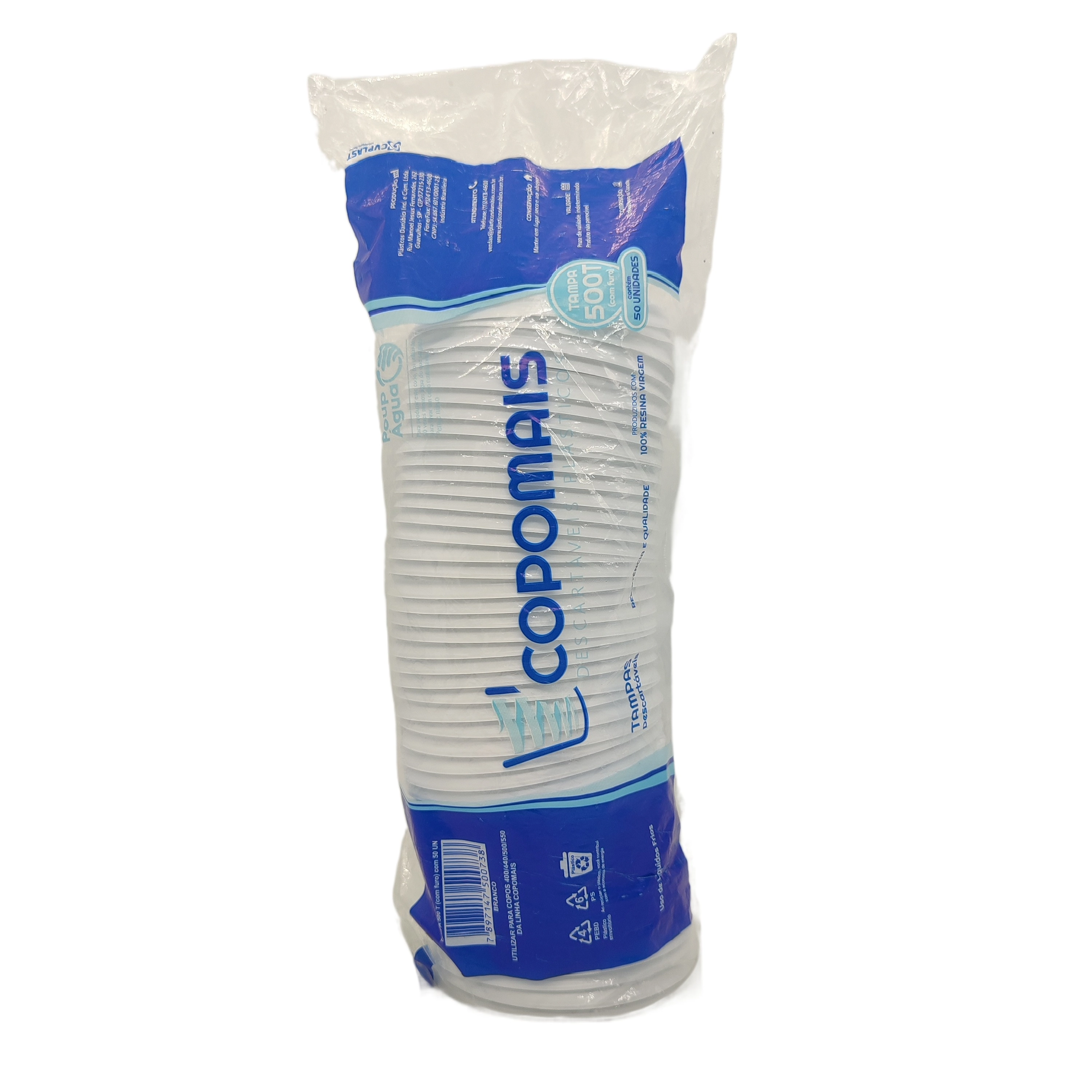 Tampa Desc Copomais 400ml/500ml C/furo Branca C/50