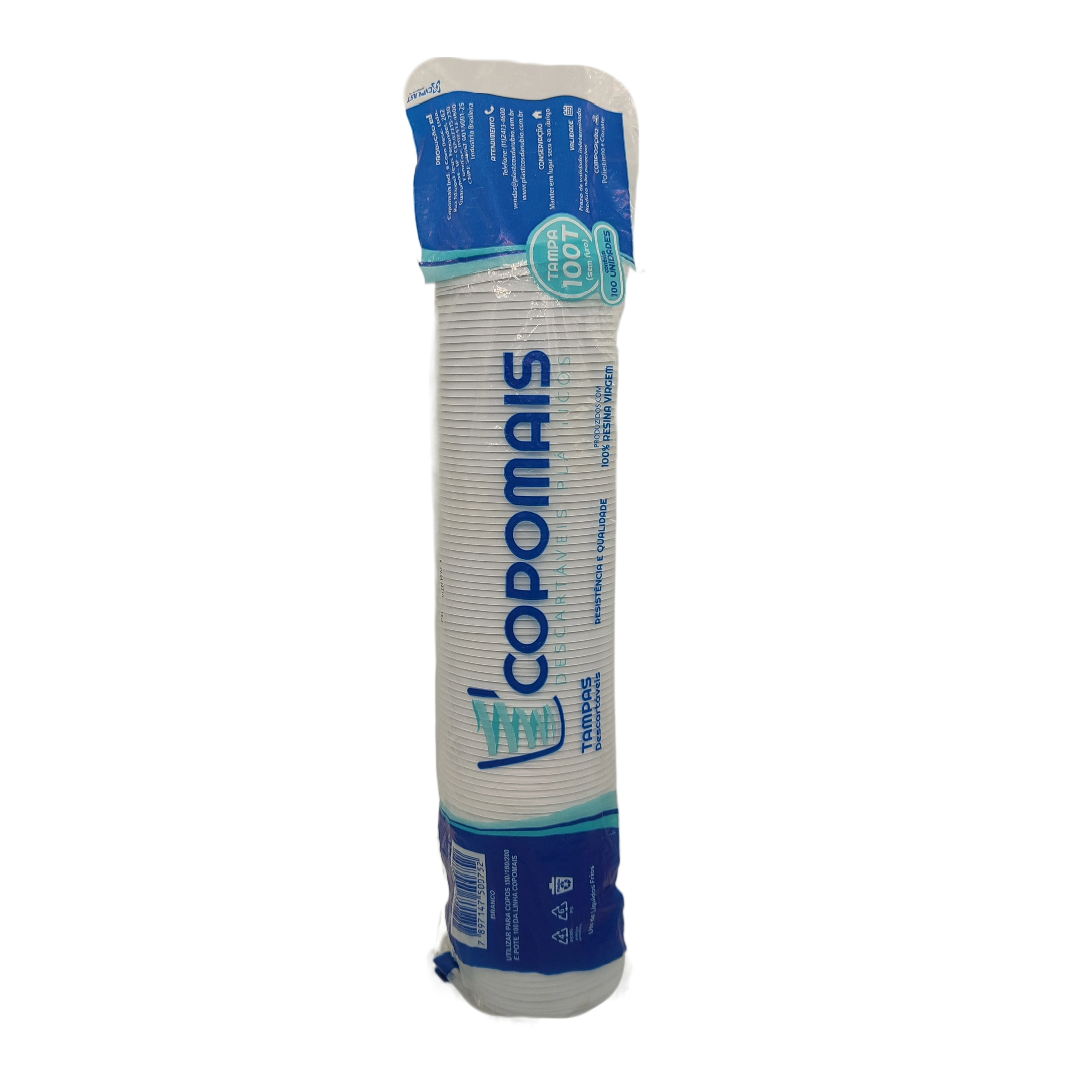 Tampa Desc Copomais 100ml S/furo Branca C/100
