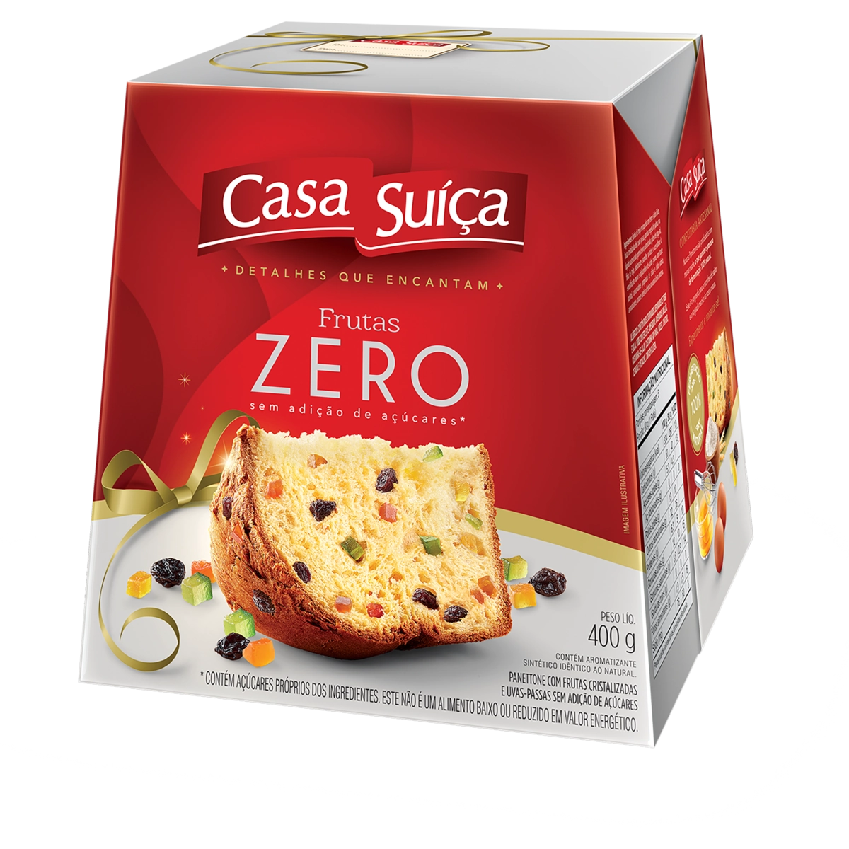 Panettone Com Frutas Cristalizadas E Uvas Passas Casa Suíça Zero Caixa 400g