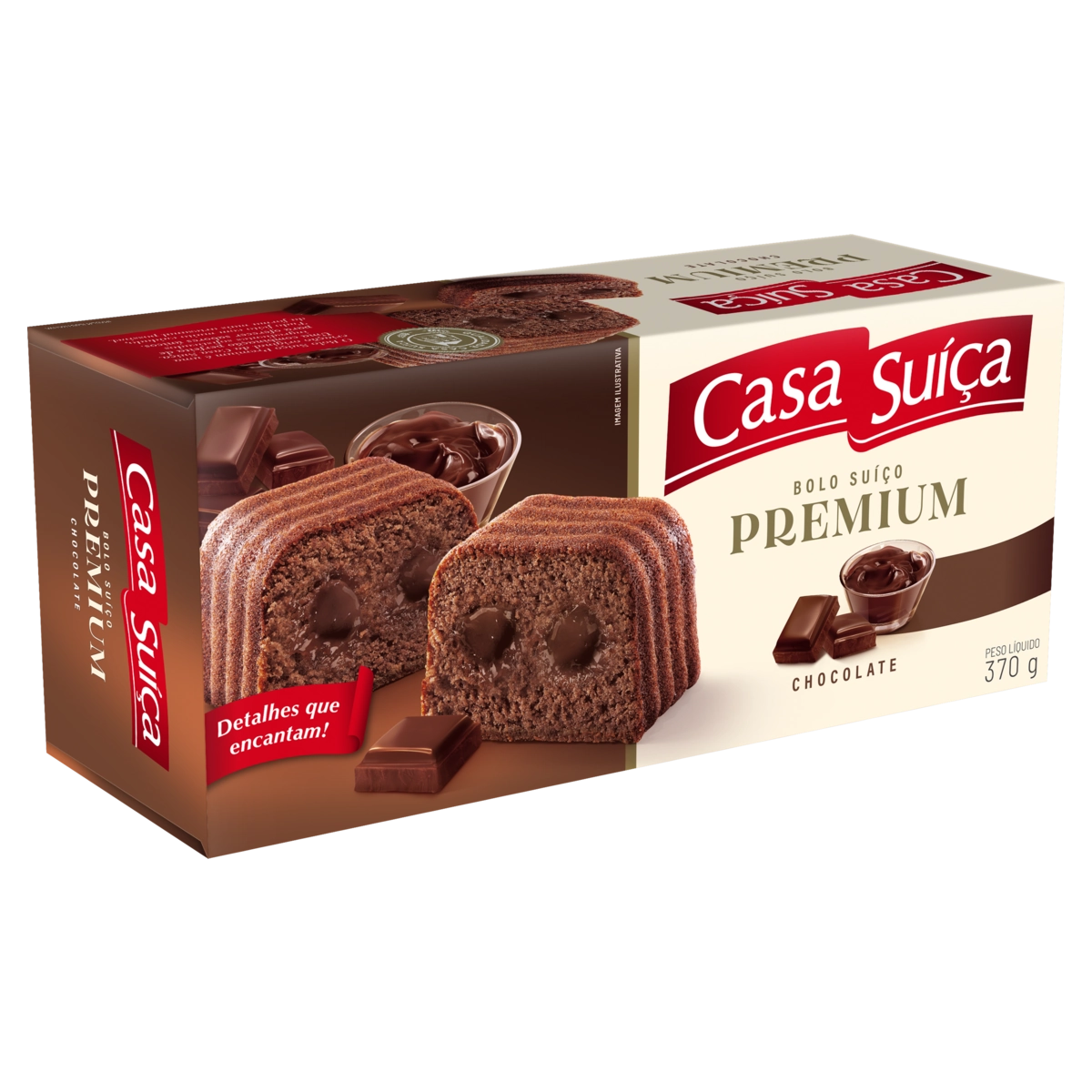 Bolo Suíço Chocolate Recheio Chocolate Casa Suíça Premium Caixa 370g