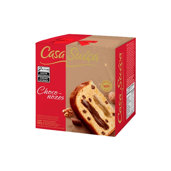 Panettone Com Gotas De Chocolate Ao Leite Recheio Nozes E Chocolate Meio Amargo Casa Suíça Choco Noz