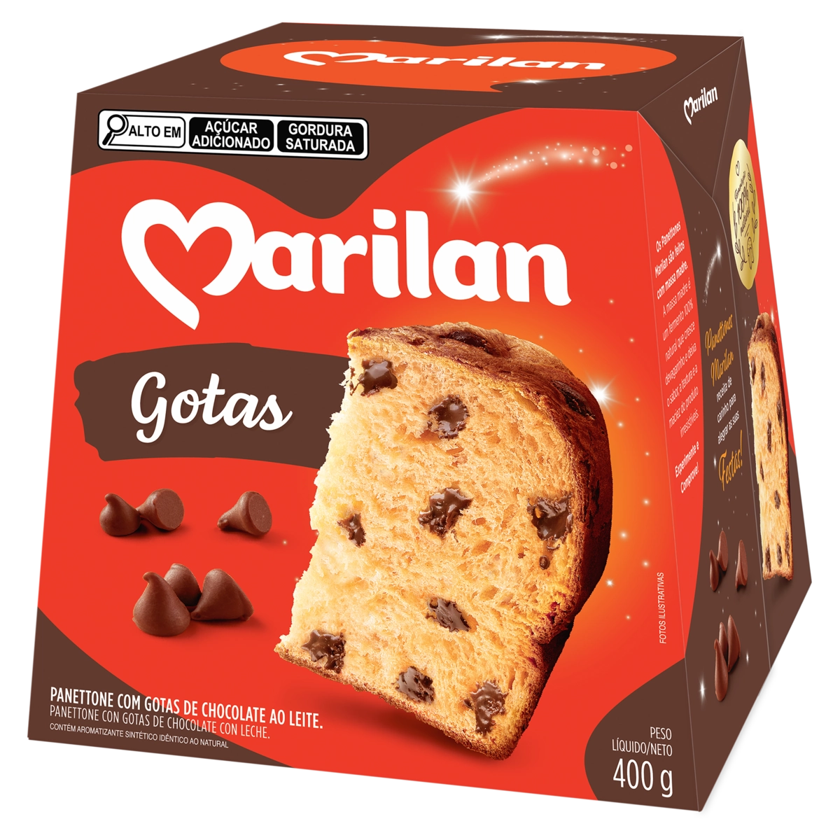 Panettone Com Gotas De Chocolate Ao Leite Marilan Caixa 400g