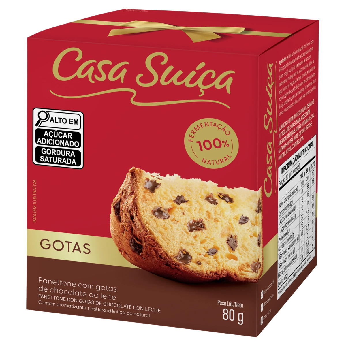 Panettone Com Gotas De Chocolate Ao Leite Casa Suíça Caixa 80g