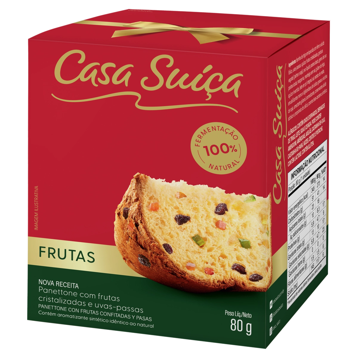 Panettone Com Frutas Cristalizadas E Uvas Passas Casa Suíça Caixa 80g