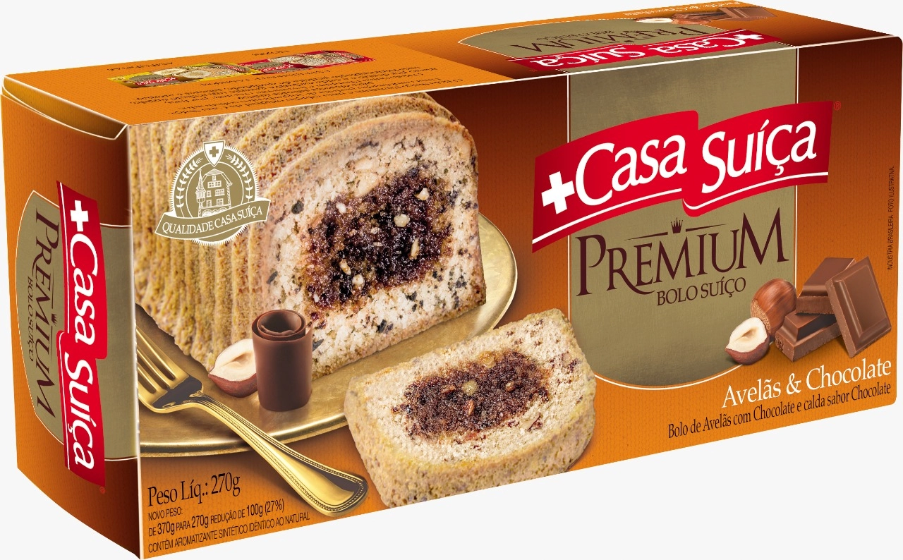 Bolo Suíço Avelãs E Chocolate Cobertura Chocolate Casa Suíça Premium Caixa 270g