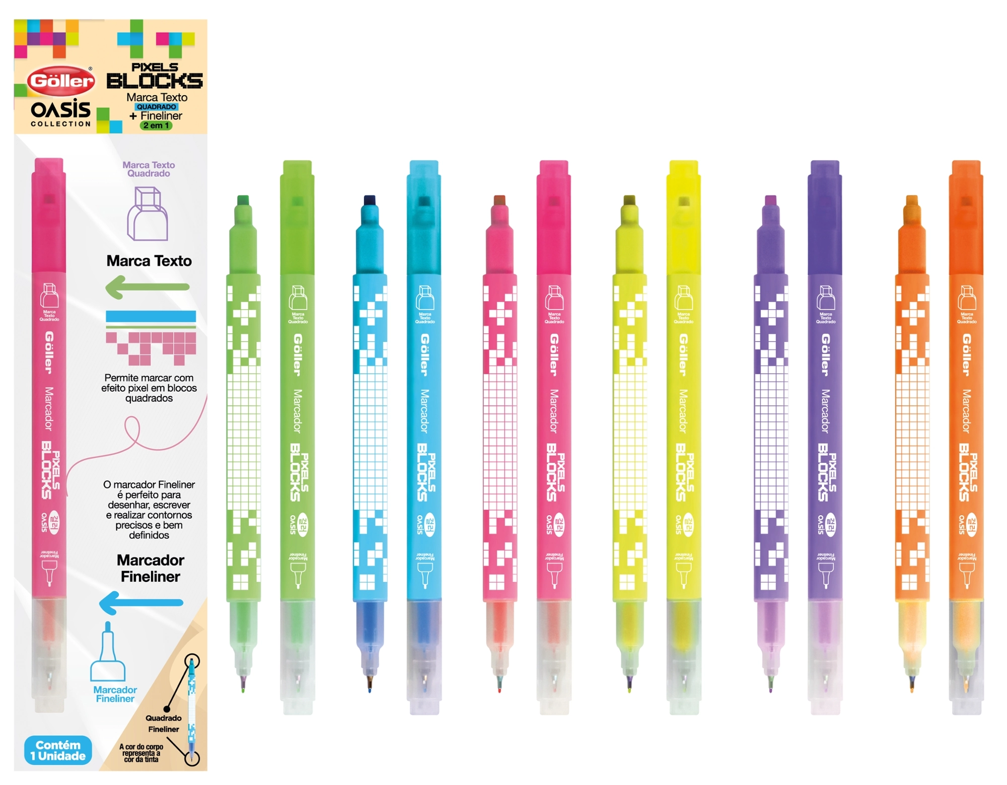 Caneta Marca Texto Pixel Blocks Neon 2 Em 1 G 1580 Daiwa