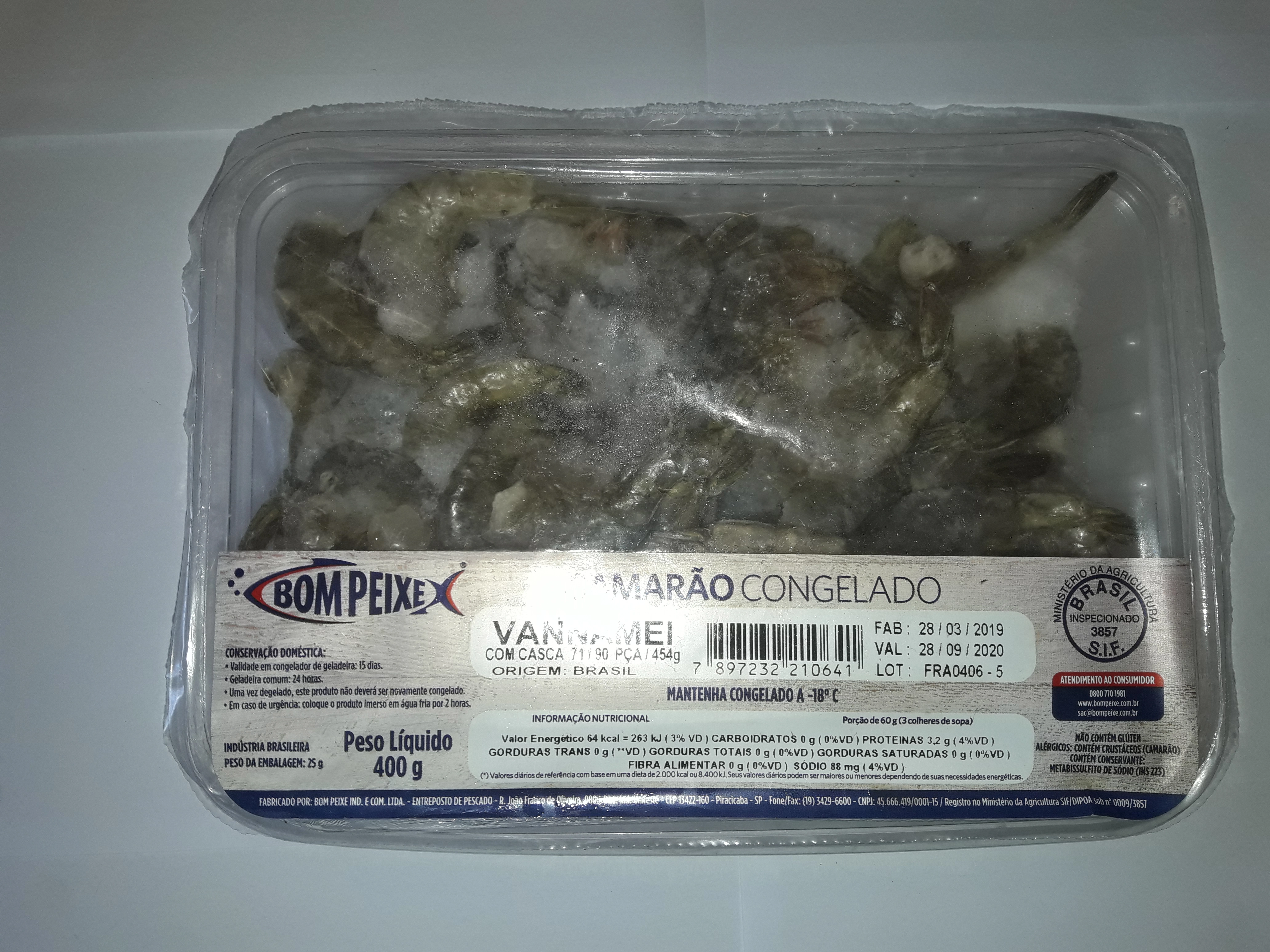 Camarao Vannamei C/casca S/cab Bdj 400gr