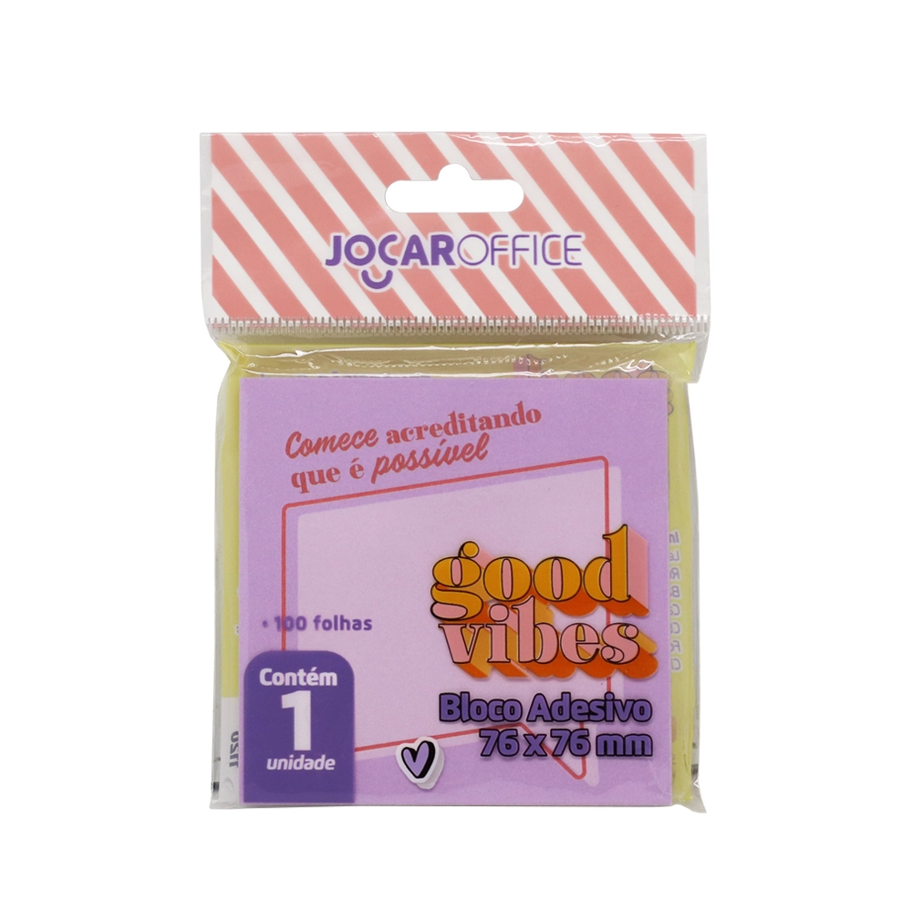 Bloco Adesivo Good Vibes Lilas 76x76mm 100f Jocar Office 91130 Leonora