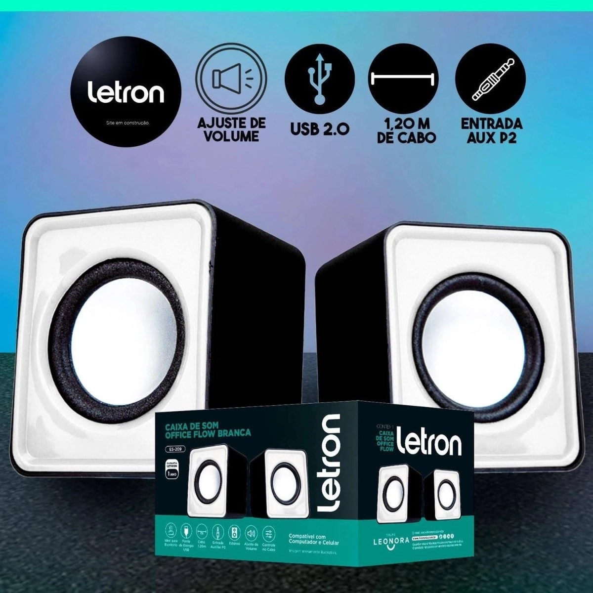 Caixa Som Pc Office Flow Letron Branco 74504 Leonora