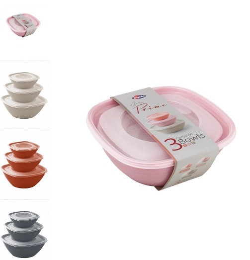 Kbw 03 Conj. 3 Bowls C/ Tampa Pmg 1,28l/700ml/300ml Sortidos 0913 000