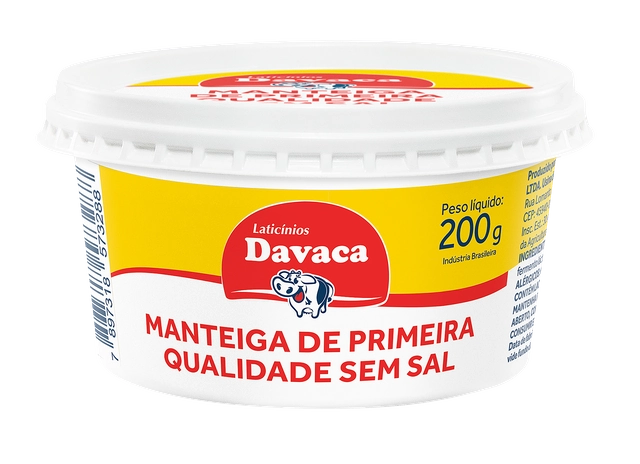 Manteiga De Primeira Qualidade Davaca Sem Sal 200g