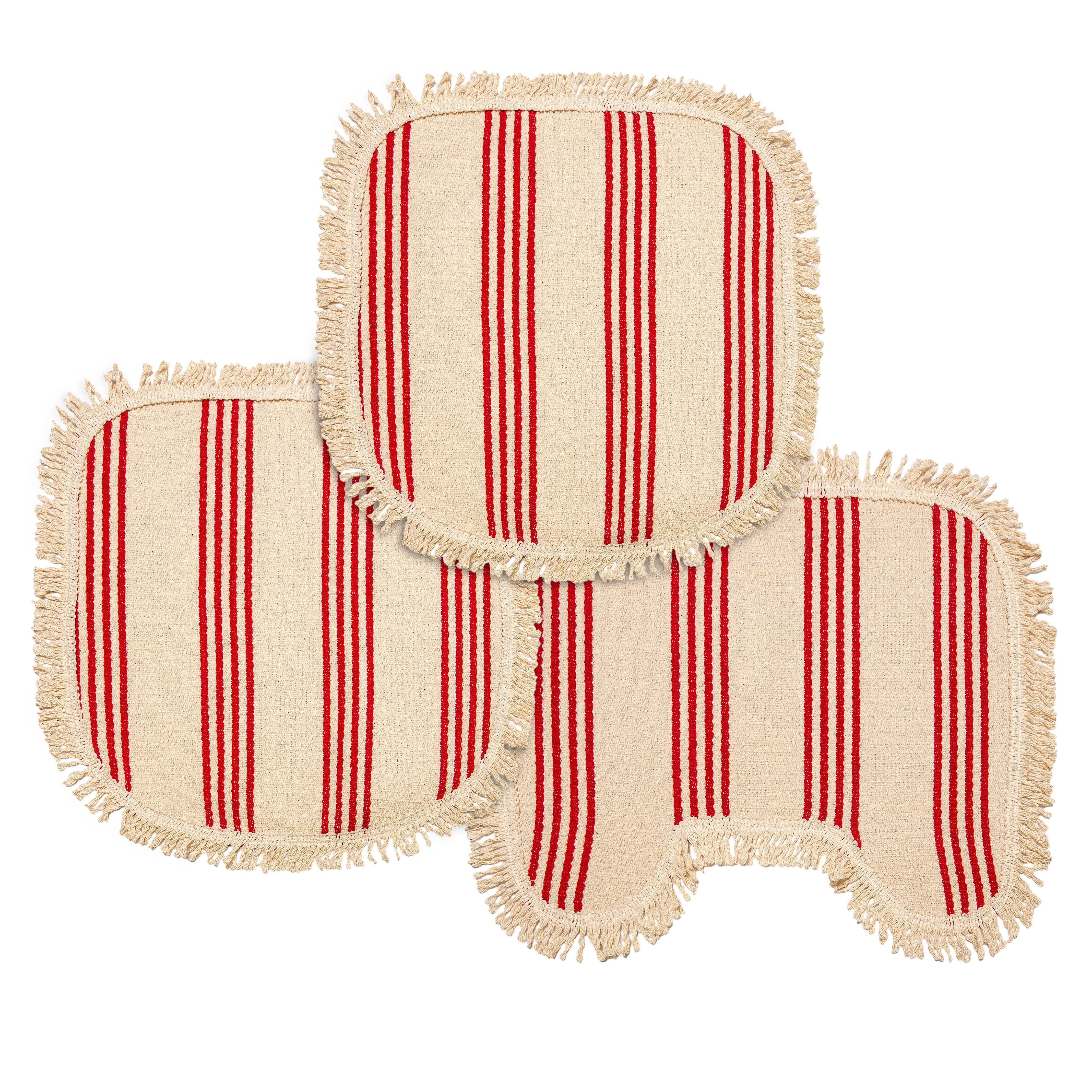 Jogo Banheiro Artesanal Listrado Bijou 3 Pcs Vermelho